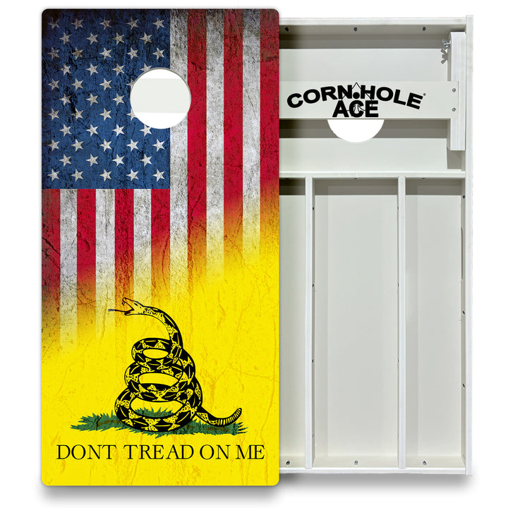 USA / Don't Tread on Me Flag - Cornhole Board Set - All Weather