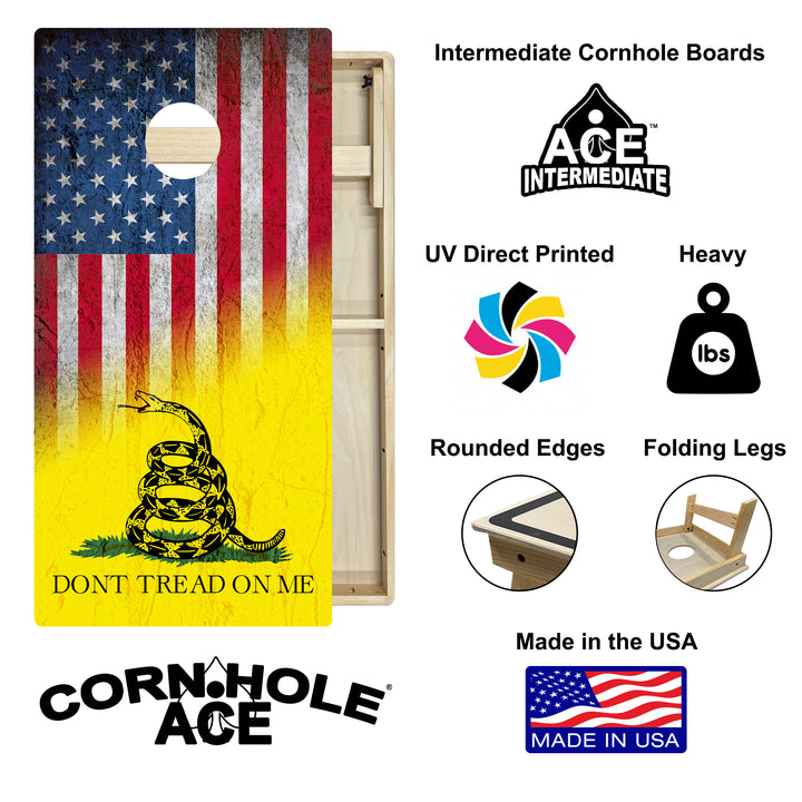 USA / Don't Tread on Me Flag - Cornhole Board Set - Intermediate