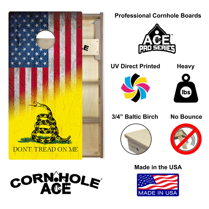 USA / Don't Tread on Me Flag - Cornhole Board Set - Professional