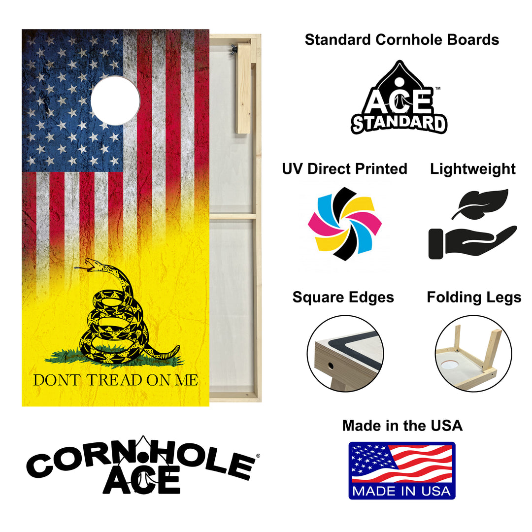 USA / Don't Tread on Me Flag - Cornhole Board Set - Standard