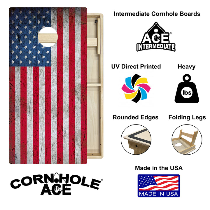 USA Flag - Cornhole Board Set - Intermediate