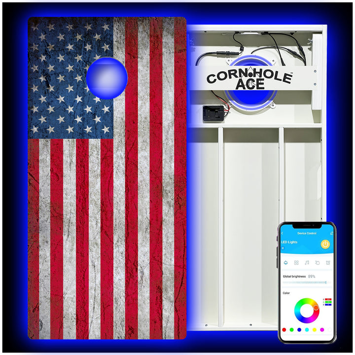 USA Flag - Cornhole Board Set - All Weather - With Pro Light Kit