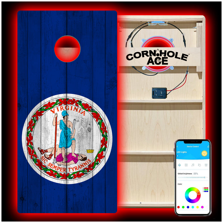 Virginia State Flag - Cornhole Board Set - Professional - With Pro Light Kit