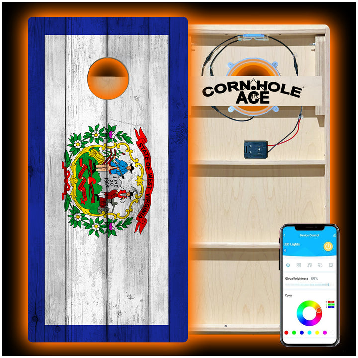 West Virginia State Flag - Cornhole Board Set - Professional - With Pro Light Kit