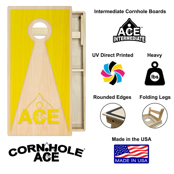 Yellow ACE Inverse Triangle – Cornhole Board Set - Intermediate