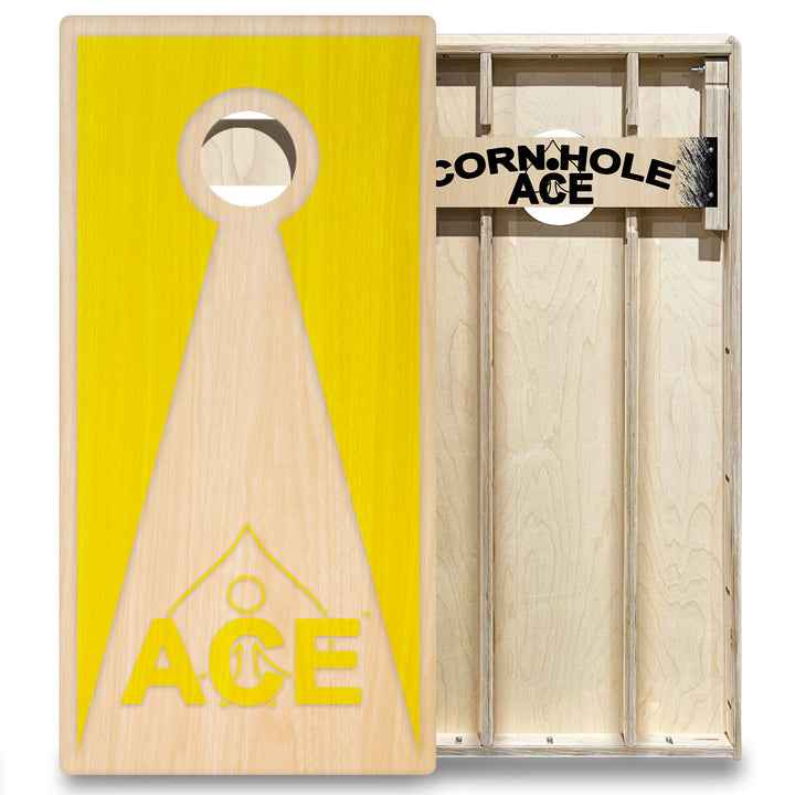 Yellow ACE Inverse Triangle – Cornhole Board Set- Elite